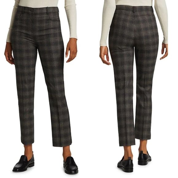 Theory Brown Plaid Straight Leg Ankle Pants - Picture 1 of 12